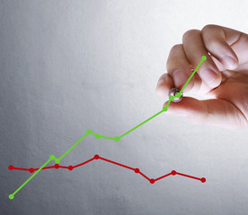 Business man hand drawing  graph