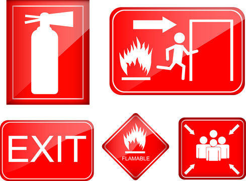 set of fire accident sign