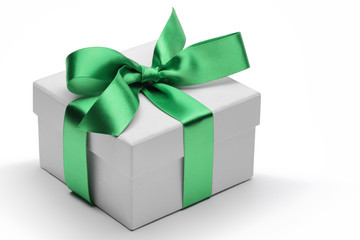 Gift box with green ribbon bow