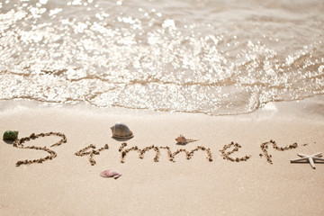 Inscription on wet sand Summer