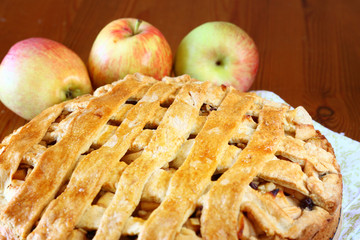 Naklejka na ściany i meble homemade apple pie on wooden table