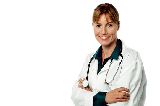 Experienced lady doctor isolated over white