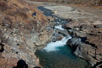 clear water in the rugged mountain river