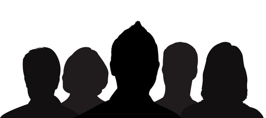 petit groupe - silhouette de cinq personnes - obrazy, fototapety, plakaty