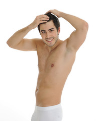 Fototapeta premium Junger mann beim eincremen