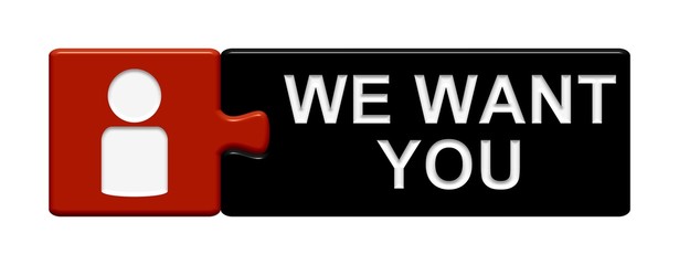 Puzzle-Button rot schwarz: We want you
