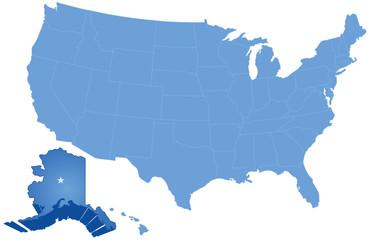 Map of States of the United States where Alaska is pulled out