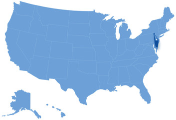 Map of States of the United States where Delaware is pulled out