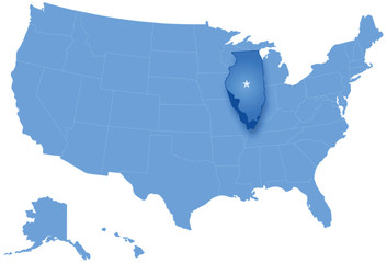 Map of States of the United States where Illinois is pulled out