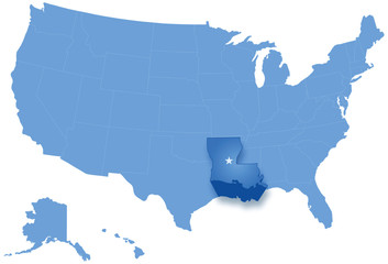 Map of States of the United States where Louisiana is pulled out