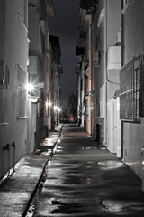 Dark back alley on a wet night