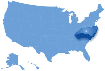 Map of  the United States where North Carolina is pulled out