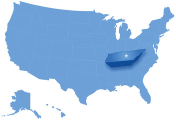 Map of States of the United States where Tennessee is pulled out