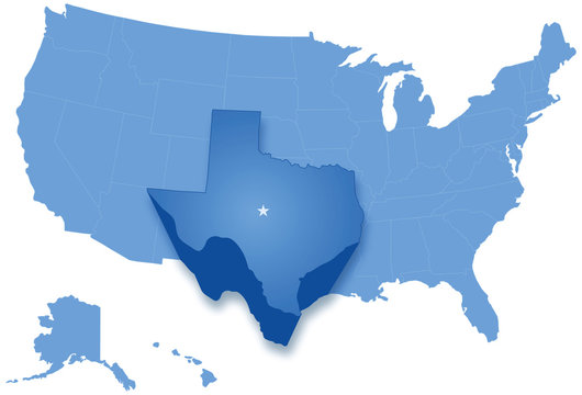 Map of States of the United States where Texas is pulled out