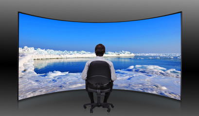 businessman looking at  frozen sea
