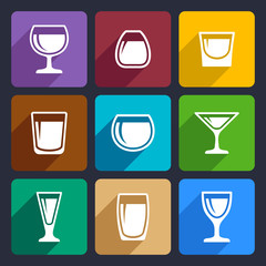 Drink glasses icons set 16