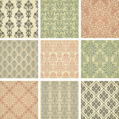 Set of nine seamless pattern in retro style. eps10