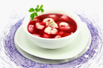 red borscht with dumplings