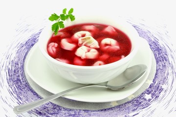 red borscht with dumplings