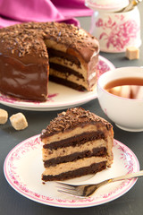 Chocolate cake (brownie) with chestnut cream.