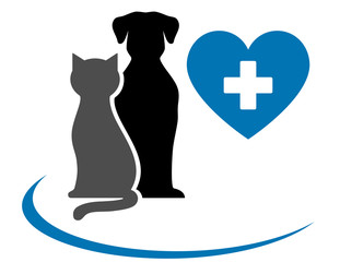 veterinarian icon with blue heart, pets and cross