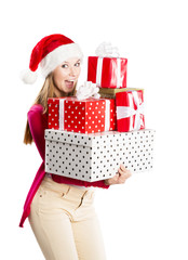 Beautiful christmas woman with gift