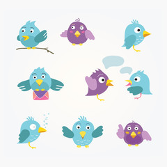 Nine blue and violet birds