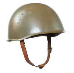 Retro military helmet on a white background. © Kletr