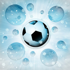 Naklejka premium football ball surprise in bubble at winter snowfall