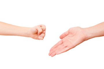 Hand game between boy and man