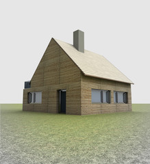 lonely wooden house or cottage with chimney on the roof