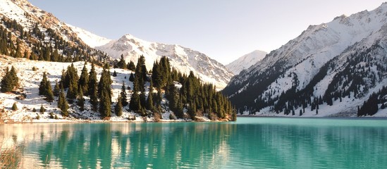 Kazakhstan expedition: Scenic big Almaty lake - obrazy, fototapety, plakaty