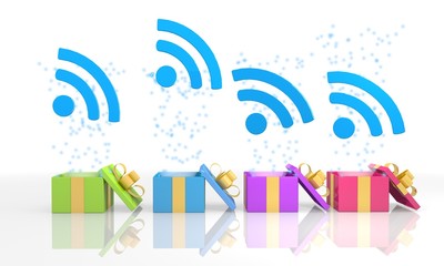 christmas present boxes with wifi icon