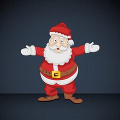 Santa Claus greeting with hands up on dark card vector