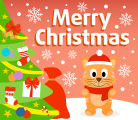 Christmas  background card with cat