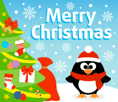 Christmas  background card with penguin
