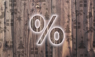 wooden percent symbol with presents