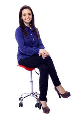 Fototapeta premium Beautiful woman sitting on chair, isolated on white
