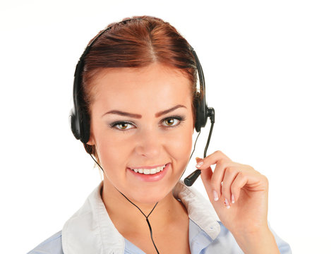 Call center operator isolated on white. Customer support