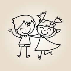 hand drawing cartoon happy kids