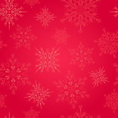 Naklejka na ściany i meble White Detailed Snowflakes on Red Seamless Pattern