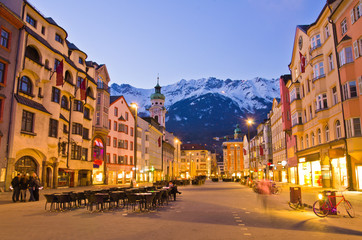 Fototapeta na wymiar Evening scene in Innsbruck, Austria.