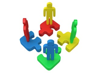 3d color puzzle and people on white