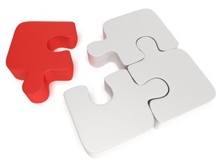 3d white and red puzzle on white