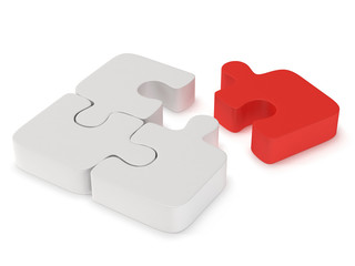 3d white and red puzzle on white