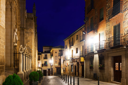 Night View Of Old Street. Toledo