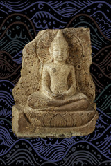 buddha image isolated on Thai pattern background