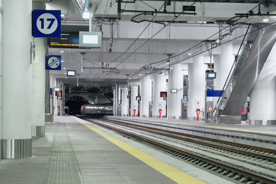 Empty modern indoor train station