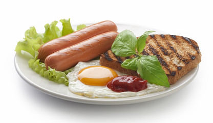 Sausages with fried egg and toast