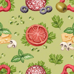 Seamless pattern with watercolor illustration of food ingredient